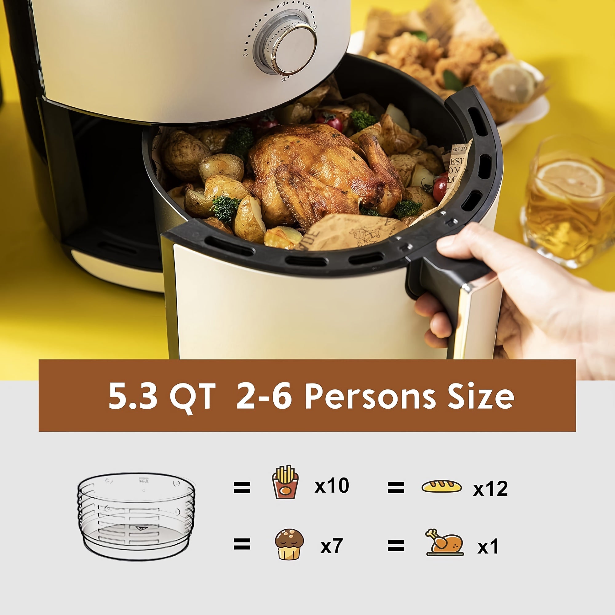 5L Air Fryer, 1400W Air Fryer with 8 Preset Modes, Dual-Knob Temperature Control & Timer, Non-Stick Basket, Recipe Book - HCAF2A001-5L 5L Air Fryer, 1400W Air Fryer with 8 Preset Modes, Dual-Knob Temperature Control & Timer, Non-Stick Basket, Recipe Book - HCAF2A001-5L